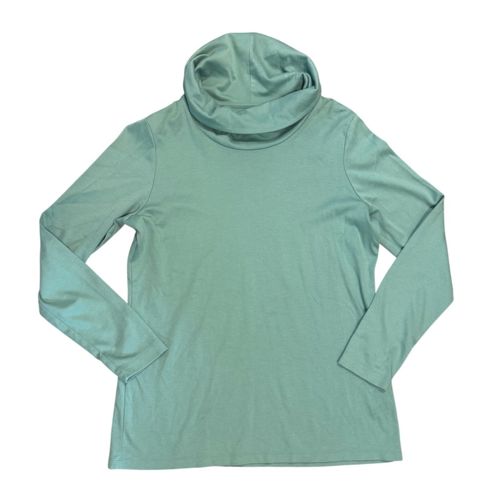 LL Bean Womens M Sage Green Supima Cotton Cowl Neck Long Sleeve Top outdoors